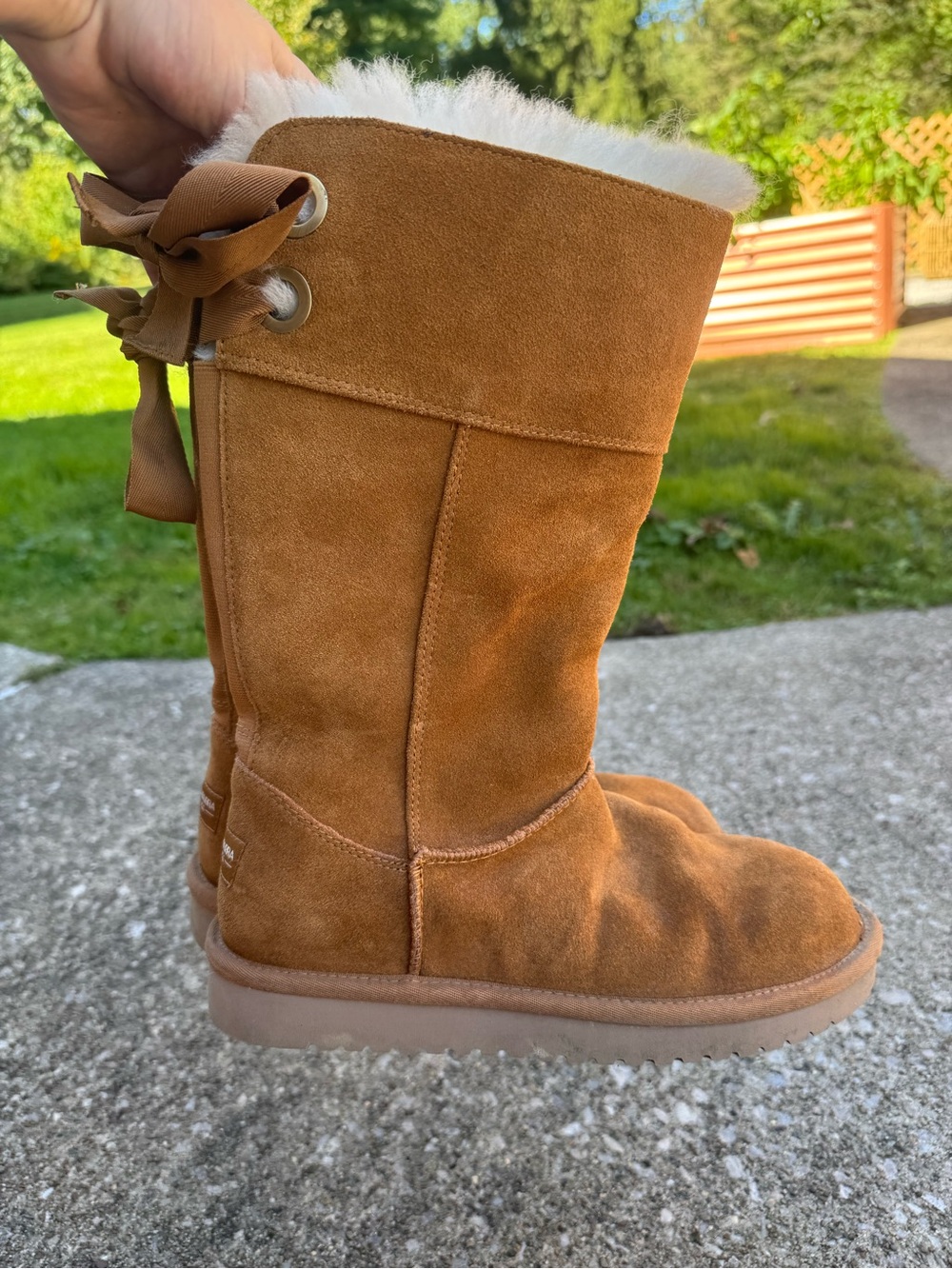 Koolaburra by UGG Andrah Tall Suede Bow Boots Chestnut Brown Women's Size 8